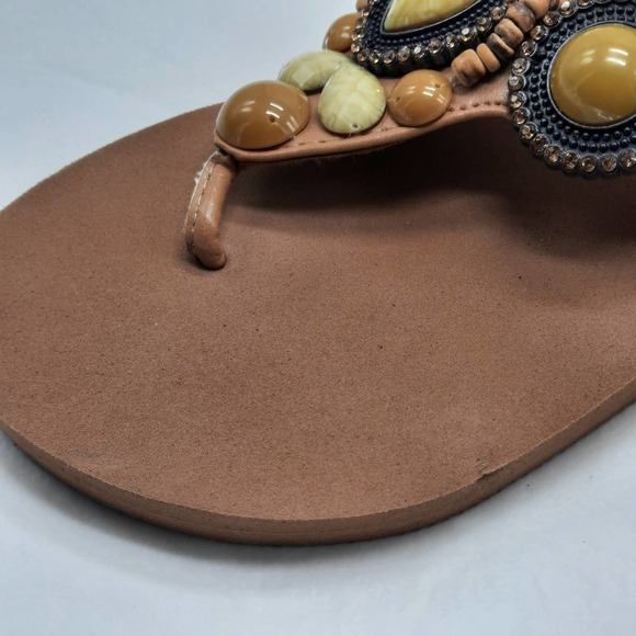 Olivia Miller Sandals Shoes Womens Size 7 Tan Beaded Thong Slip On - Picture 10 of 10